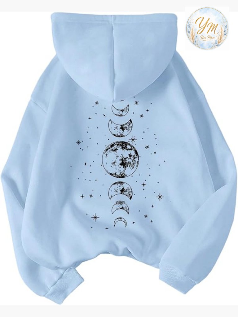 Women's Graphic Hoodie Drawstring Long Sleeve Moon Print Pullover